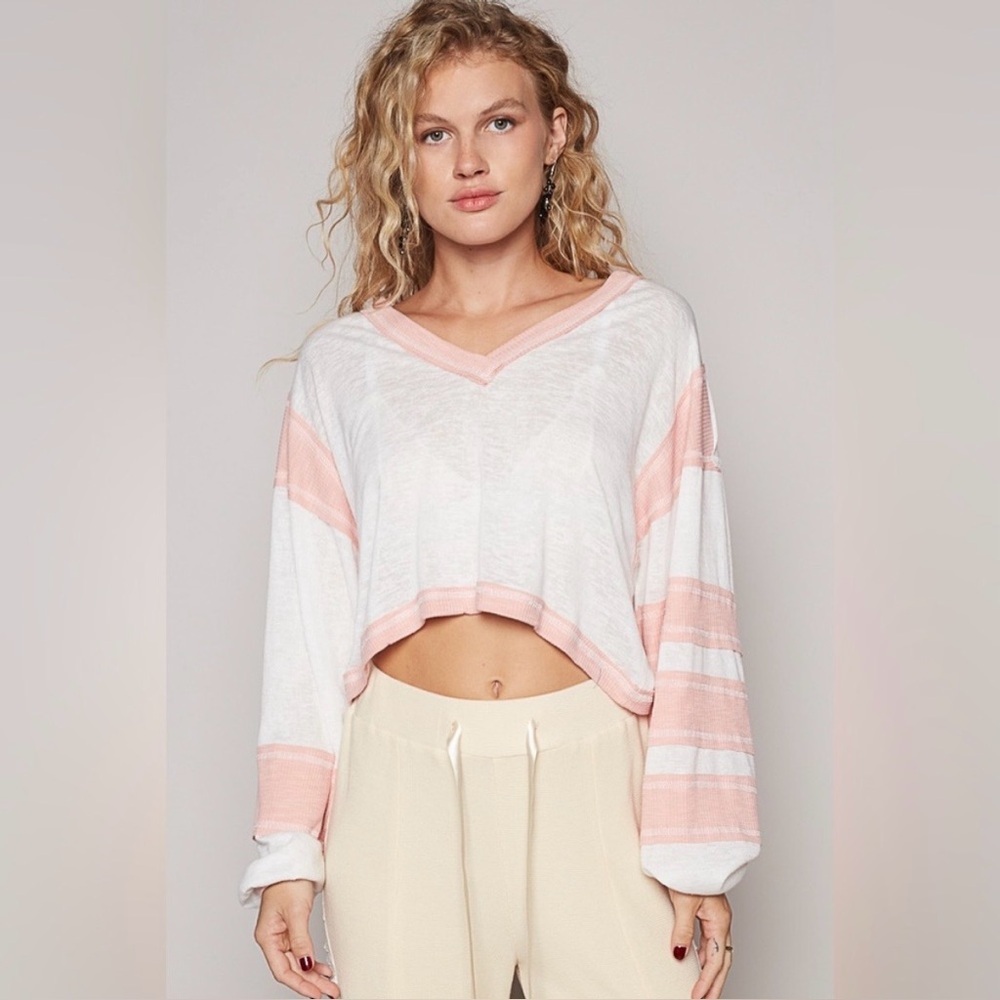 POL Pink and White Striped Crop Top